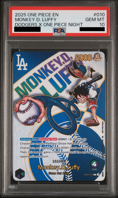 PSA 10 Monkey D Luffy EB02-010 Los Angeles Dodgers x ONE PIECE Night English