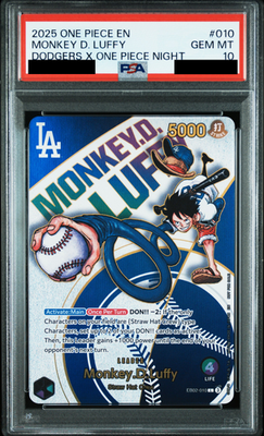 PSA 10 Monkey D. Luffy EB02-010 Dodgers x One Piece Night Promo One Piece WS WIN